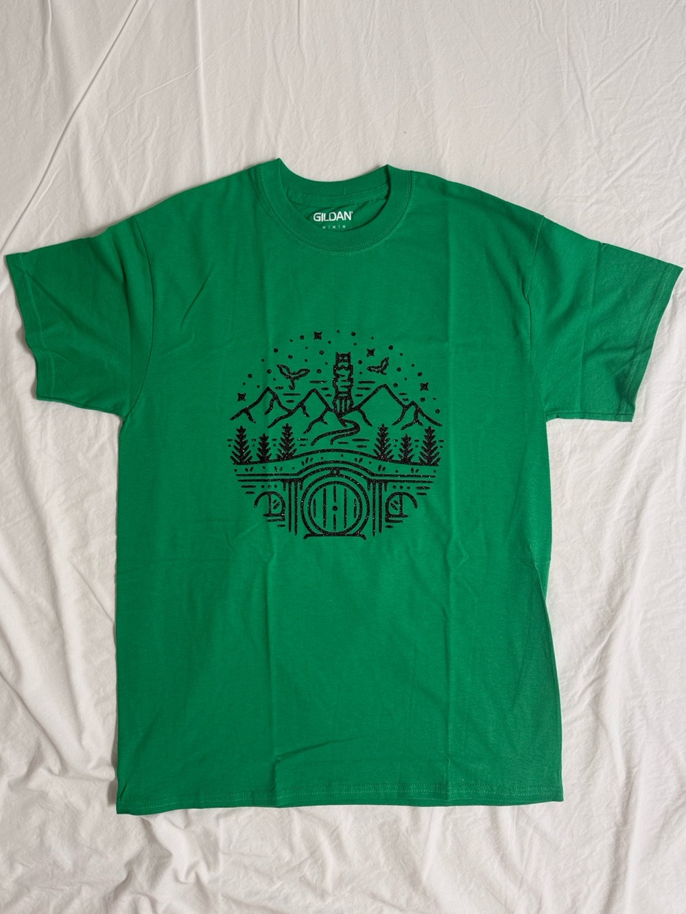Gildan Green Short-Sleeve Tee with Black Lord of The Rings Graphic